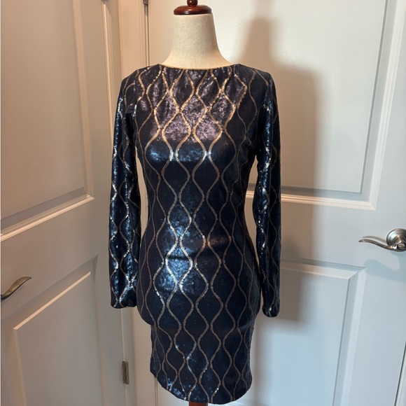 Dress the Population Elegant Navy Sequin Dress - Picture 1 of 5
